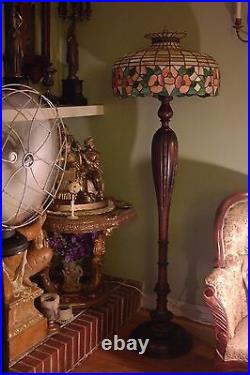 LG Antique Leaded Glass Shade Floor Lamp-Handel Era-RARE