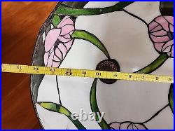 Large 14 Diameter X 8 Antique Mother Of Pearl Leaded Finish Glass Lamp Shade