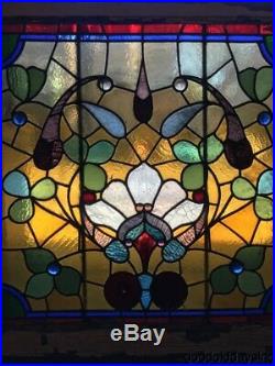 Large Antique 1890's Victorian Stained Leaded Glass Window 36 by 35