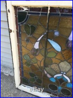 Large Antique 1890's Victorian Stained Leaded Glass Window 36 by 35