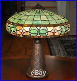 Large Antique Arts & Crafts Leaded Glass Lamp Mission Wilkinson Shade