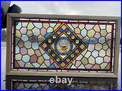 Large Antique English Handpainted Leaded Stained glass Window Circa 1880s