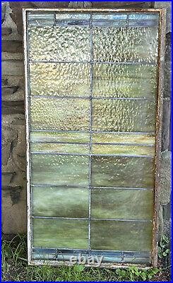 Large Antique Green Wavy Glass Stained Leaded Iron Framed Church Window