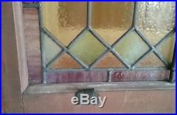 Large Antique Leaded Stained & Texured Glass Window Original Sash c. 1900