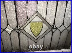 Large Antique Stain Glass Window 38x 27.25' x 2.25 Shield in Double Diamond #3