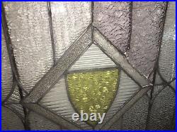 Large Antique Stain Glass Window 38x 27.25' x 2.25 Shield in Double Diamond #3