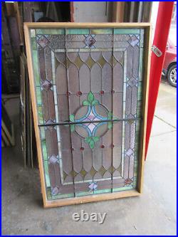 Large Antique Stained Glass Landing Window 38.75 X 62.5 Salvage