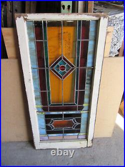 Large Antique Stained Glass Window 24 X 49.5 Architectural Salvage