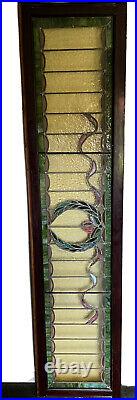Large Antique Stained Leaded Glass Window, Brooklyn Brownstone 1910 Wreath Bows