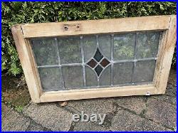 Large Antique Victorian Stained Leaded Glass Pub Window With Hanging Hooks