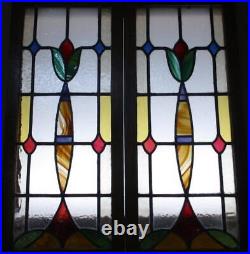 Large Beautiful Abstract Old English Leaded Stained Glass Window 15 X 34.25
