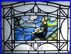 Large Beautiful Scene Old English Leaded Stained Glass Window 29.25 X 22.75