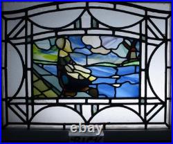 Large Beautiful Scene Old English Leaded Stained Glass Window 29.25 X 22.75