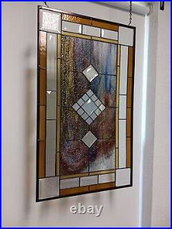 Large Beveled Stained Glass Panel Exquisite 26 ½x15 ½ window hanging