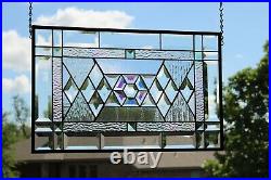 Large Beveled Stained Glass Panel window hanging 21 1/2 x 13 1/2