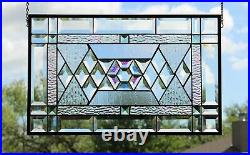Large Beveled Stained Glass Panel window hanging 21 1/2 x 13 1/2