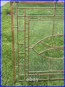 Large Clear Stained Glass Window Panel Rectangular Copper Color Lead 44x26