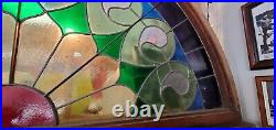 Large Colorful Antique Stained Glass Arched Windows Barn Home Salvaged Windows