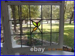 Large English Arts &Craft Floral Leaded Stain-Glass Window 24 X 21 0 S&H Added