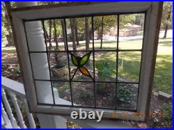 Large English Arts &Craft Floral Leaded Stain-Glass Window 24 X 21 0 S&H Added