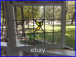 Large English Arts &Craft Floral Leaded Stain-Glass Window 24 X 21 0 S&H Added