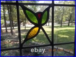 Large English Arts &Craft Floral Leaded Stain-Glass Window 24 X 21 0 S&H Added