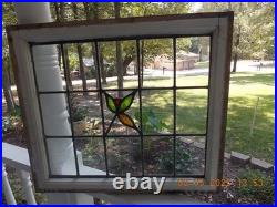 Large English Arts &Craft Floral Leaded Stain-Glass Window 24 X 21 0 S&H Added