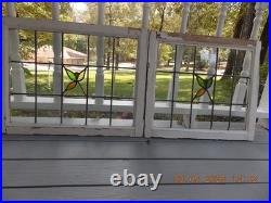 Large English Arts &Craft Floral Leaded Stain-Glass Window 24 X 21 0 S&H Added