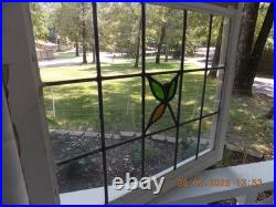 Large English Arts &Craft Floral Leaded Stain-Glass Window 24 X 21 0 S&H Added