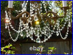 Large French Style Vintage Gilt Ornate Lead Crystal & Glass Chandelier 5 lights