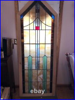 Large Leaded Stained Glass Window 29-1/2 x 79