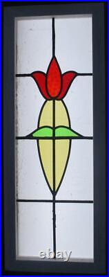 Large Old English Leaded Stained Glass Window Pretty Floral 33 3/4 X 12 3/4