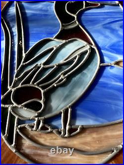 Large Oval Leaded Glass Window Hanging Colorful Mallard Duck