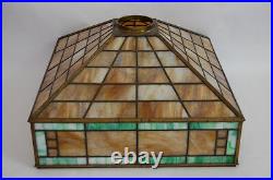 Large Scale Oak Floor Lamp with Leaded Glass Shade Hubbell Limbert Stickley Era