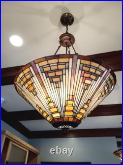 Large Size Hanging Tiffany Style Lamps. Leaded Glass. 22-in Diameter. Beautiful