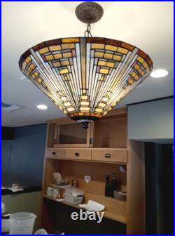 Large Size Hanging Tiffany Style Lamps. Leaded Glass. 22-in Diameter. Beautiful
