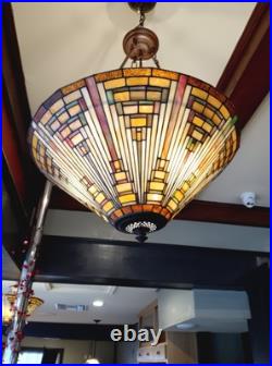 Large Size Hanging Tiffany Style Lamps. Leaded Glass. 22-in Diameter. Beautiful