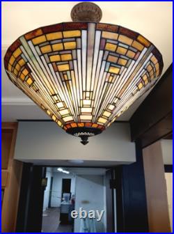 Large Size Hanging Tiffany Style Lamps. Leaded Glass. 22-in Diameter. Beautiful