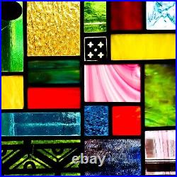 Large Stained Glass Window Panel Featuring Antique Glass Fragments Bright colors