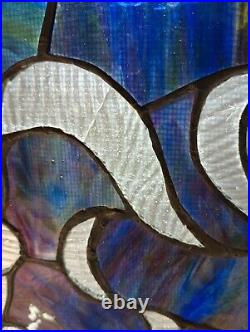 Large Stained Glass Window Panel Parrots Birds, Flowers 23X37 Beautiful