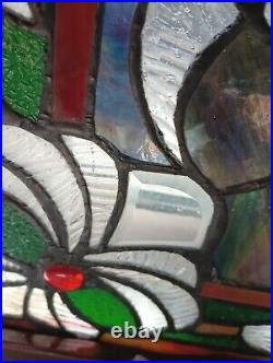 Large Stained Glass Window Panel Parrots Birds, Flowers 23X37 Beautiful