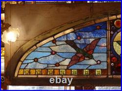 Large Victorian Arched Stained Leaded Glass Transom Window Circa 1880s