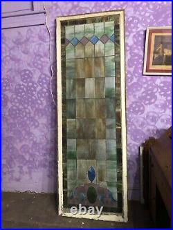 Large Vintage Antique Leaded Stained Glass Church Window 30 3/4x 89 3/4