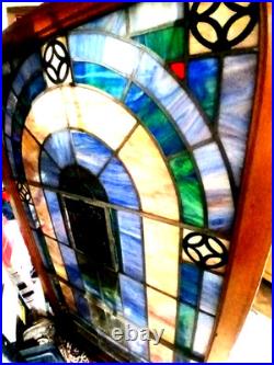 Large Vintage Leaded Stained Glass Church Window (5'1 By 3 Feet)