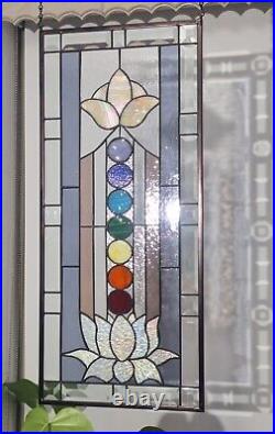 Large stained glass window chakra, lotus hanging, sidelight, 28.25-12.5 -71.31cm