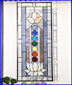 Large stained glass window chakra, lotus hanging, sidelight, 28.25-12.5 -71.31cm