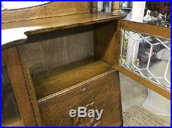 Larkin Oak Side By Side Secretary Curved Front Bookcase Leaded Glass Original