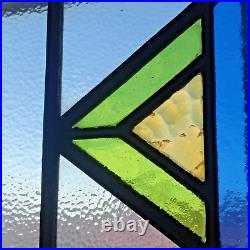 Leaded Blue Gold & Green Small Stained Glass Wood Framed Attic Gable Window