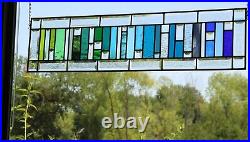 Leaded Geometric Stained Glass Panel Bevels 40 5/8 x 10. 5 103x26cm