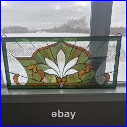 Leaded Stained Glass Transom Window Lotus Flower 36.5 x 16.5 Inches Window Panel